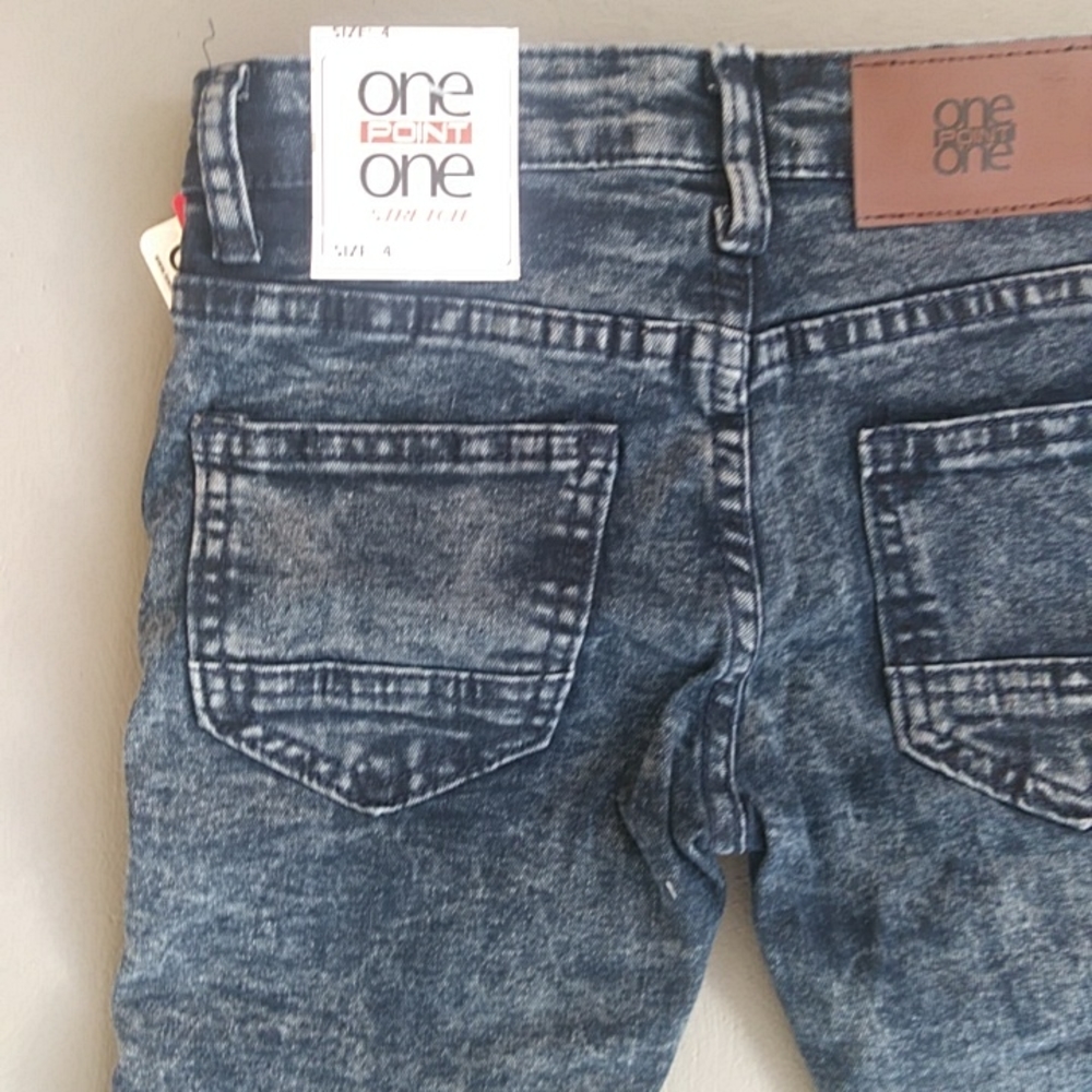 One Point Acid Wash Girls Size 4 Moto Jeans - Picture 6 of 6